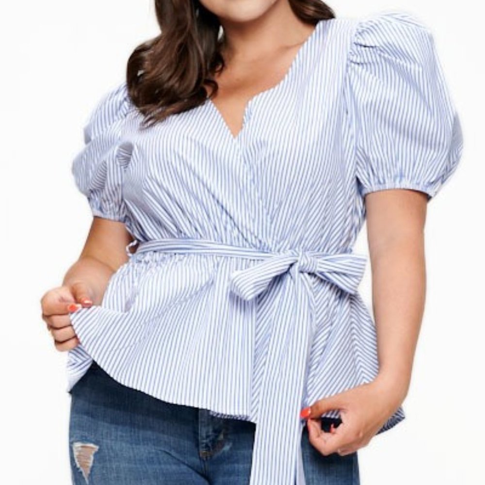 Beautiful light Blue V-neck peplum style blouse